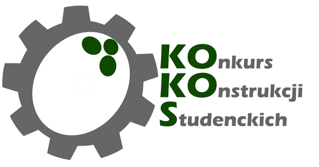 Szaro-zielone logo konkursu: nazwa konkursu z kołem zębatym po lewej stronie