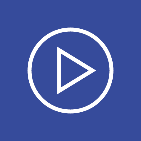 Na niebieskim tle biała ikona przycisku "play"