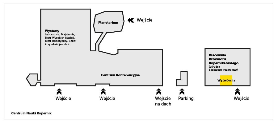 Mapa Kopernika z zaznaczoną ścieżką dotarcia do Wytwórni