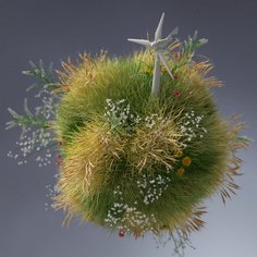 Rośliny w kole na niebieskim tle jak niebo.