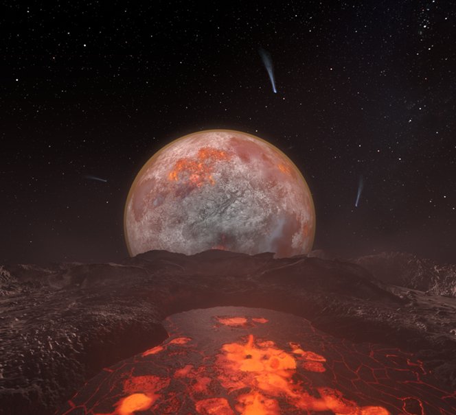 Widok z Ziemi pełnej lawy na księżyc